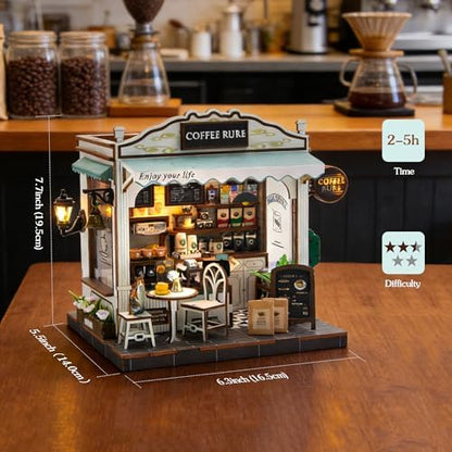 DIY Miniature House Kit, Dollhouse Diorama with LED Lights - Cafe Rure - Image 3