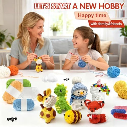 BLZEDIM 6Pcs Crochet Kit for Beginners, DIY Crochet Animal Kits with Step-by-Step Video Tutorials Beginner Knitting Kit for Adults DIY Stuffed Animals Valentine's Day Craft Gift for Starter (Unicorn) - Image 4