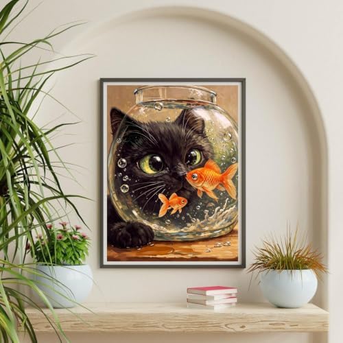 Cat Goldfish Paint by Numbers Kit for Adults Framed Canvas, Frameworkless - Image 6