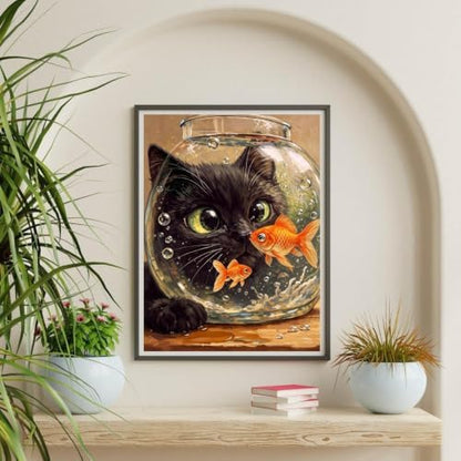 Cat Goldfish Paint by Numbers Kit for Adults Framed Canvas, Frameworkless - Image 6