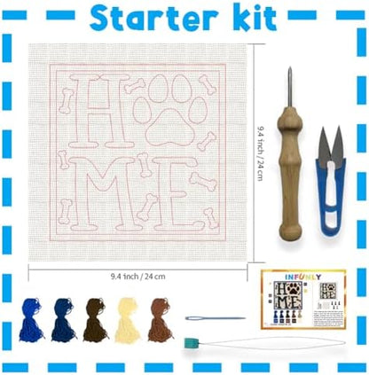 INFUNLY Punch Needle Kit for Adults Beginner Dog Home Punch Needle Kits with Fabrics Floss Instruction Pet Paw Needlepoint Embroidery Kits for Craft Lovers and Home Decor - Image 2