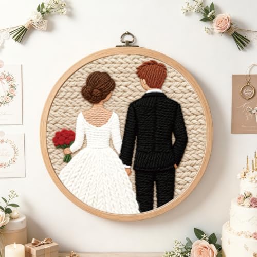 BEUNITONE 2 Pcs Sweet Couple Wedding Punch Needle Kits for Adults Beginner - Image 6