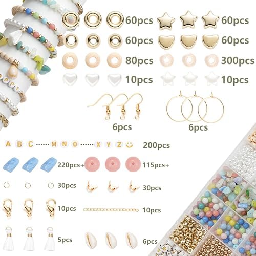 Xylise DIY Jewelry Making Kit, 1000+ Beads with Letters, Turquoise and Pearl Beads, Gold Charms, Bracelet Supplies (Colorful) - Image 2