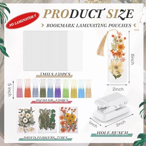 Fuyoooo 376 Pcs Pressed Flower Bookmark Kit,Light Colors,2 x 6 Inch - Image 2