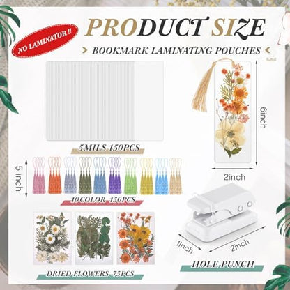 Fuyoooo 376 Pcs Pressed Flower Bookmark Kit,Light Colors,2 x 6 Inch - Image 2