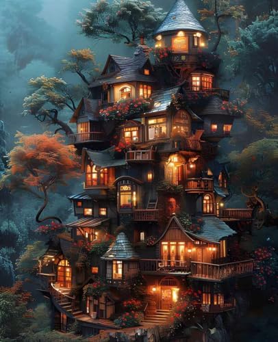 Tree House Paint by Numbers Kit for Adults Plant Paint by Numbers on Canvas, DIY Acrylic Oil Painting Kits for Adults Beginners with Brushes, Hobbies for Women for Home Wall Decor Gifts 12x16 in V-62 by Unknown
