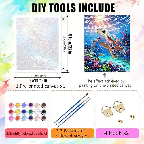 Yunruily Paint by Numbers for Adults - Sea Turtle Adult Paint by Numbers,Sea Turtle Painting by Numbers for Adults for Home Wall Decor and Birthday Gifts 16x20inch - Image 4
