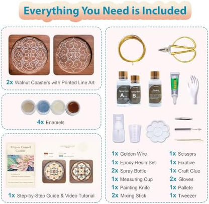 Cloisonne Kit, DIY Coasters Craft Kits, Filigree Enamel Art, Mandala - Image 4