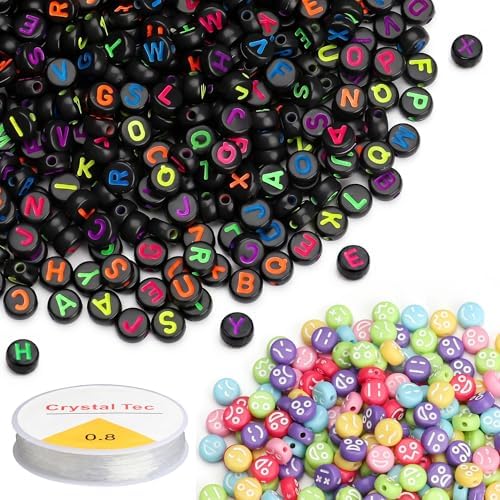 1500PCS Letter Beads, 4x7mm Alphabet Beads and Mixed Emoticon Beads by SUTOUG