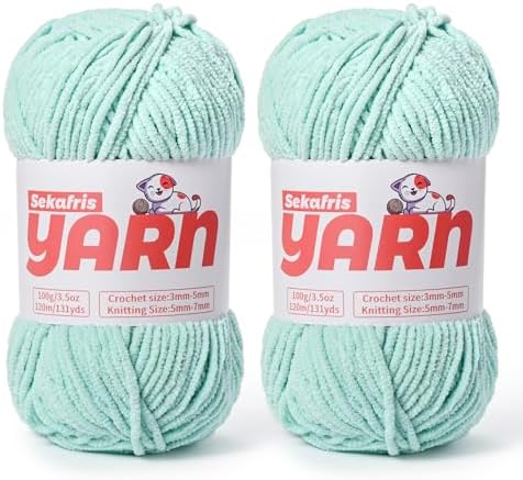 Plush Chunky Chenille Yarn for Crocheting, Soft Fluffy Velvet Yarn for Crocheting Amigurumi, Fuzzy Baby Blanket Knitting 200g/262yds Bulky(2 Aqua Green) by Sekafris