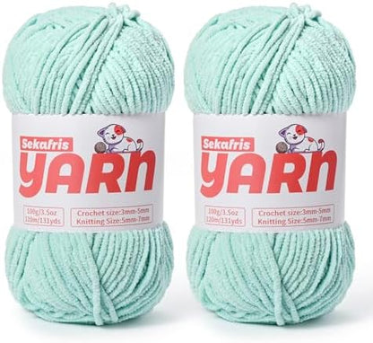 Plush Chunky Chenille Yarn for Crocheting, Soft Fluffy Velvet Yarn for Crocheting Amigurumi, Fuzzy Baby Blanket Knitting 200g/262yds Bulky(2 Aqua Green) by Sekafris