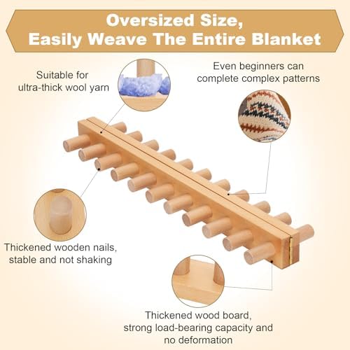 Sienson 30in Chunky Knitting Loom for Blanket Making – Foldable Wood Frame, Portable DIY Hand Knitting Kit for Beginners, Reusable Blanket Loom for Bulky Yarn Crafts & Gifts - Image 4