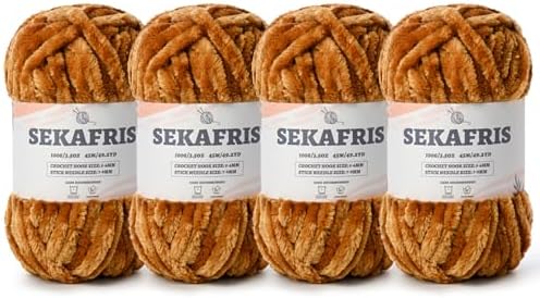 Chenille Velvet Soft Yarn Brown 4 Pack by Sekafris