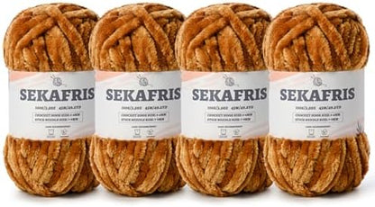 Chenille Velvet Soft Yarn Brown 4 Pack by Sekafris