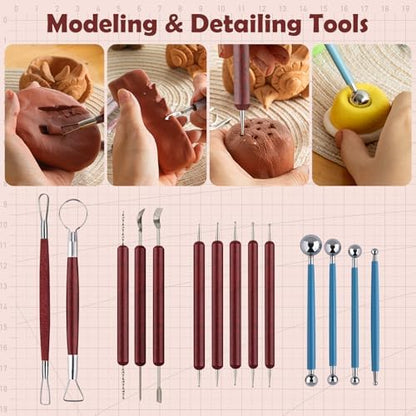 48PCS Pottery Tools Kit for Sculpting, Clay Carving Tools, Ceramic Tools for Polymer Clay, Modeling, Trimming, Molding, Shaping, Pottery Kiln, Arts Crafts Supplies, Adults, Students, Beginners, Pros - Image 5