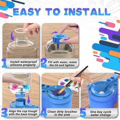 Paint Brush Cleaners, with Paint Palette and Brush Holder for Watercolor/Oil Acrylic and Water-Based Paints, Portable Paint Station & Rinsing Tool,Gift for Kids/Adults/Artist/Beginners Blue - Image 5