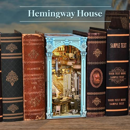MiniCity Hemingway House Book Nook Kit, 3D Wooden Bookshelf Puzzle with LED - Image 5