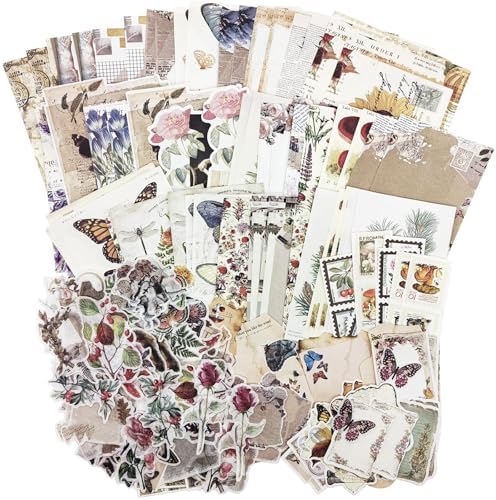 Retro Scrapbook Supplies Kit, 200 Mixed Natural Color Paper and Stickers by Unknown
