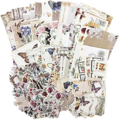 Retro Scrapbook Supplies Kit, 200 Mixed Natural Color Paper and Stickers by Unknown