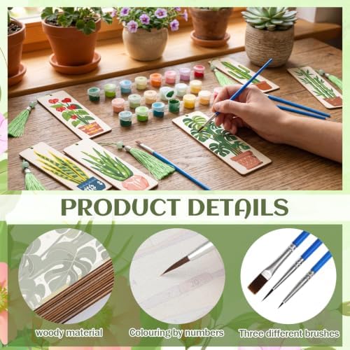 Kosiz 12 Pcs Plants Paint by Number Kit for Adult Wood Bookmark - Image 4