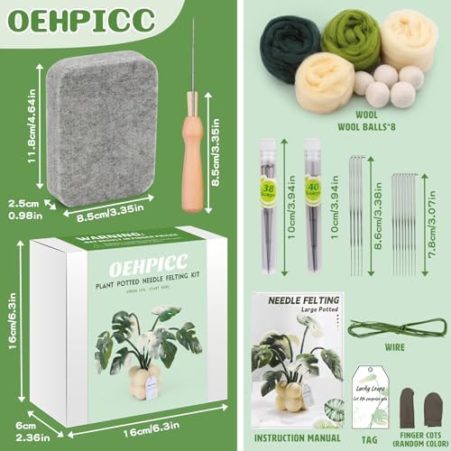 OEHPICC Needle Felting Kit for Beginners, Monstera Potted Plant Felt Kit - Image 2