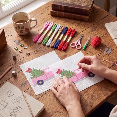 XunYee Needlepoint Canvas Kit, Pink Christmas Truck - Image 4