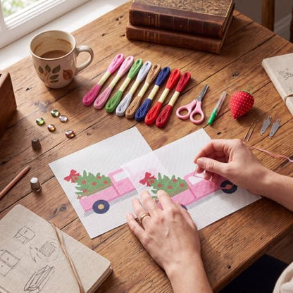 XunYee Needlepoint Canvas Kit, Pink Christmas Truck - Image 4