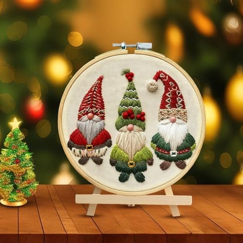 RUIQLXHANG Christmas Embroidery Kit - Christmas Gnomes Embroidery Kits for Beginners with Pattern, Cotton Threads, Needles, Instruction, 20cm Hoop, Gift for Mom, Grandma - Image 4