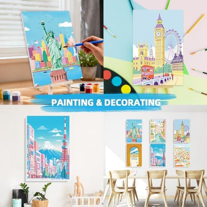 EggSun 6 Pack Framed Paint by Numbers Kit for Adults,Beginners with Wooden Easel,DIY Acrylic Oil Painting Paint by Numbers Kits on Canvas for Home Decor(Scenery-Cityscape,8x12Inch) - Image 6