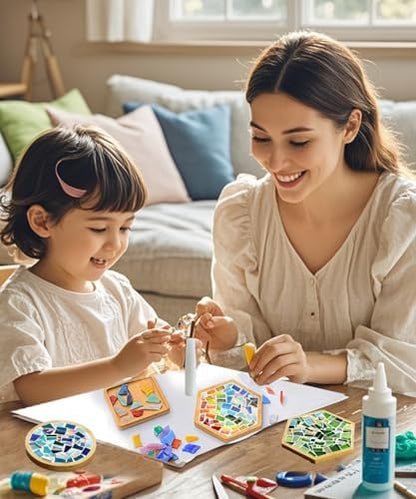 Kids Mosaic Coaster Kit – 4-Pack, Non-Toxic Crafts Ages 6-12 - Image 4