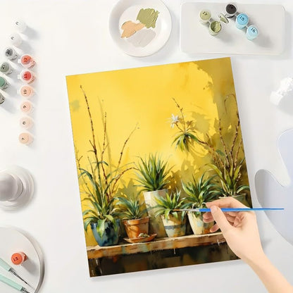 TAOPAOLAB Botanical Paint by Numbers Kit for Adults - DIY Indoor Plants on Yellow Wall Shelf Painting on Canvas 16×20 Inches, Acrylic Paint Set, Suitable for Beginners, Art for Home Decoration/Gifts - Image 3