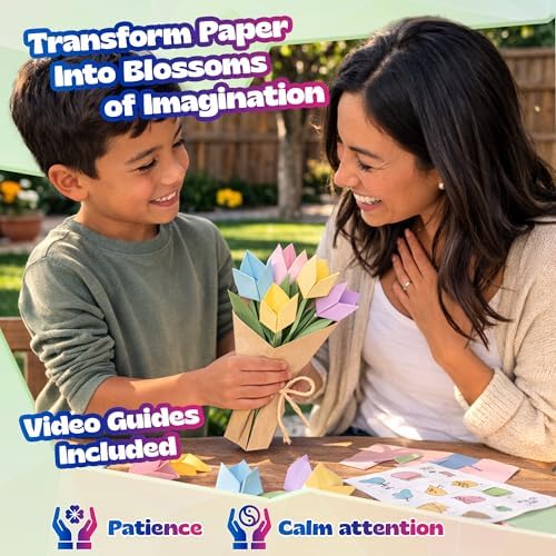 Pinwheel Crafts Flower Origami Kit for Kids Ages 8-12, 150 Pcs Spring Color - Image 5