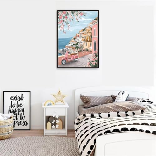Jiqinsiye Houses Adults Paint by Number Kits,Seaside Town Painting by Number Kits on Canvas,Large Color by Numbers Adult Watercolor Gifts for Friends Wall Decor - Image 6