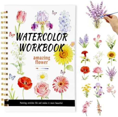 Watercolor Workbook for Adults – Flowers Watercolor Coloring Book with 14 Watercolor Paintings & Color Mixing Guide – Large 200GSM Paper for Beginners & Art Enthusiasts by ZABARE