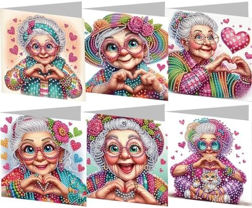 jinglinhh 6pcs Love You Old Grandma Rose Flower Diamond Art Painting Greeting Cards with Envelopes, DIY Card Making Kits for Adults, Diamond Art Postcards Christmas Cards Craft Gifts by Unknown