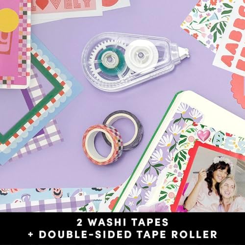 PAPERAGE Junk Journal & Scrapbook Kit, Hardcover Blank Journal Notebook, 20 Patterned Papers, 8 Sticker Sheets, 20 Die-Cut Shapes, 2 Washi Tapes & Tape Roller, Creative Journaling Supplies - Lavender - Image 6