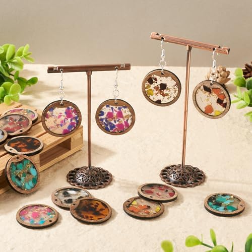 56Pcs Flat Round Resin Wooden Charm Earring Kit with Walnut Wood Statement Dangle Pendants Earring Hooks Jump Rings for Women DIY Crafts Jewelry Making Decoration - Image 4