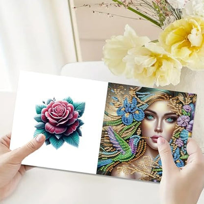 DIZAKIM 6-Piece Christmas-Themed Diamond Painting Greeting Cards Christmas Eve DIY Craft Kit Birthday Gift (Flower Beauty) - Image 5