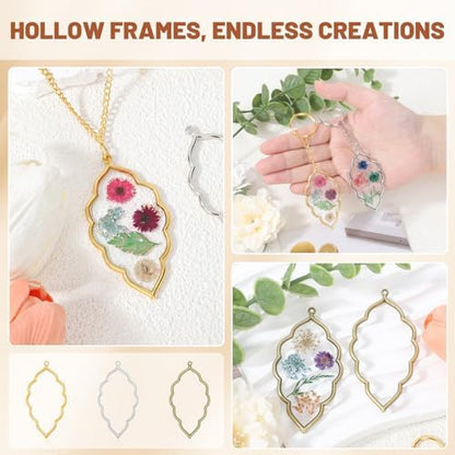 Gartful 30PCS Open Bezels for Resin Jewelry Making, Earring Making Kit, Geometric Frame Charms for Pendants, Earrings, Necklaces, DIY Crafts, Leaf Shape - Image 3