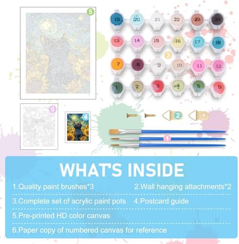 Paint by Numbers Kit for Adults, Sunflowers Black Cat Canvas Painting Set - Image 5