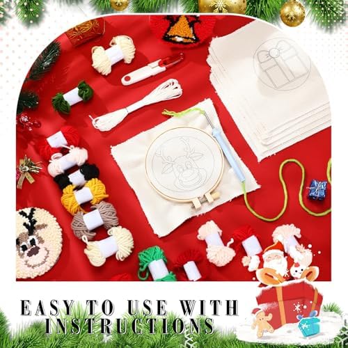 Yaomiao 6 Pcs Christmas Punch Needle Coaster Kit for Beginners, Adults - Image 5