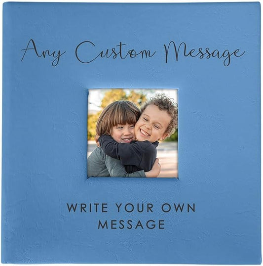 Personalized Photo Album, Custom Engraved Picture Album, Holds 200 4" x 6" Photos, Leatherette and Laser Engraved Scrapbook, Any Custom Message, Blue