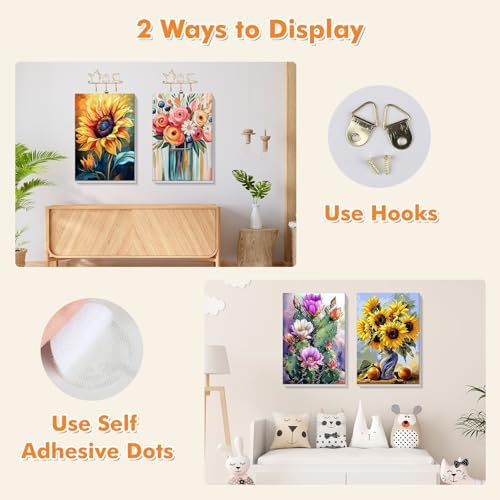 Bowetile 4 Pack Flowers Paint by Numbers for Adults Beginners Framed, Sunflower Adults' Paint-by-Number Kits, Easy Adult Paint by Number Kits on Canvas, Acrylic Number Painting for Home Decor, 8x12in - Image 4