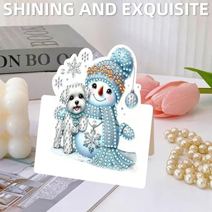 6 Packs Snowman DIY Diamond Art Greeting Cards with Envelopes Special Shaped 3D Fold Rhinestone Painting Card Handmade Gem Dots Art Kit for Beginner Adult Birthday Holiday Blessing Gift - Image 5