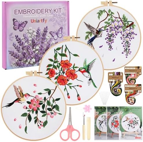 Uniartfy Embroidery Kit for Beginners with Hummingbird and Flower Pattern by Uniartfy
