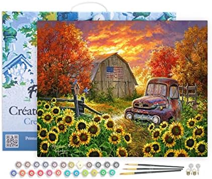 Figured'Art Paint by Numbers Kit for Adults with Frame Sunflowers in Front of The barn 16"x20" - Craft Art Painting DIY Kit Canvas Already Stretched on a Wooden Frame by FiguredArt