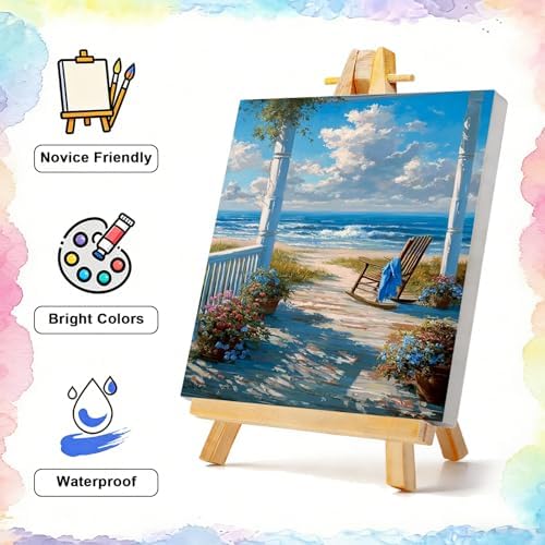TBAIRO 4 Pack Framed Paint by Numbers Kit for Adults Beginner Beach DIY Painting Kits for Adults Sea Turtle Easy Adult Paint by Number Kits on Canvas for Wall Art Decor 8x12 Inch - Image 2
