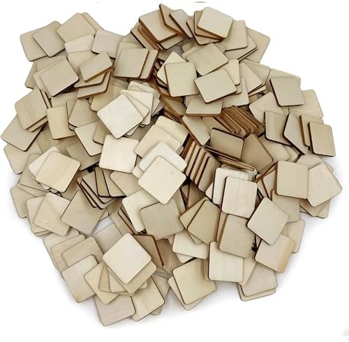 300 Pcs 1 Inch Unfinished Wood Pieces Blank Wood Squares Round Corner for Painting Writing Carving Letter Scrabble DIY (Square 1 x 1 x 0.12 inches) by SPKESE