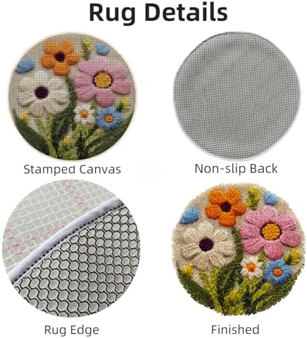 Latch Hook Rug Kit Abstract Cute Wild Flower Easy for Beginners Round Shape Carpet Crochet Yarn Craft Mini Rug DIY Hook and Latch Little Tapestry for Home Decor 30x30cm - Image 3