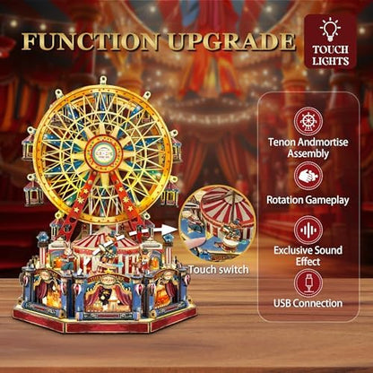 3D Wooden Puzzle Ferris Wheel DIY Miniature House Kit Music Box - Image 3
